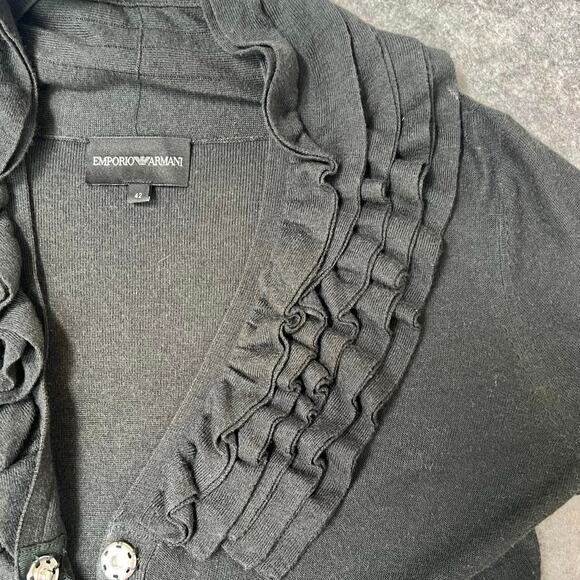 Emporio Armani Women’s Black Ruffle Neck Button Up Cardigan Size EU 42/US Med - Picture 8 of 10